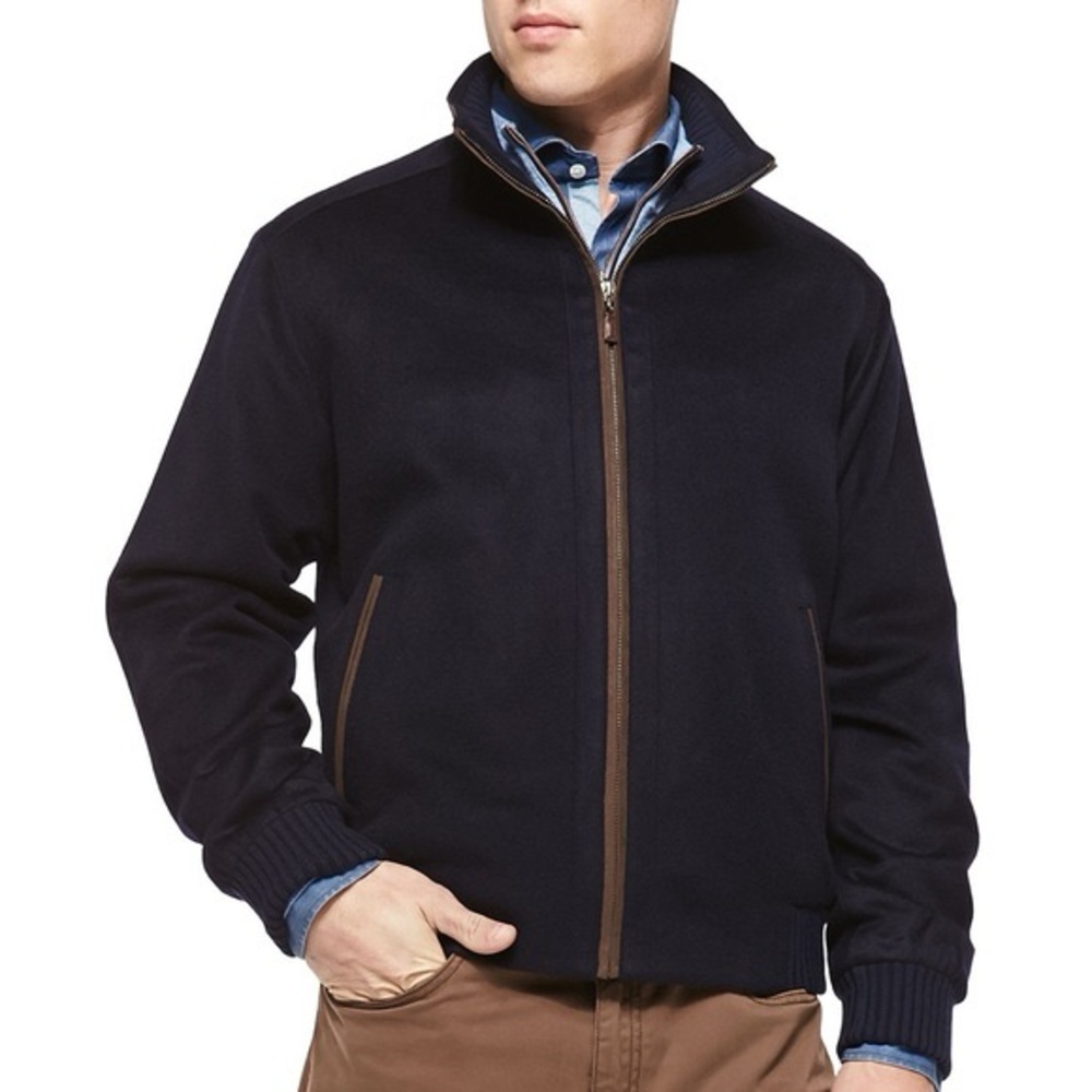 Peter Millar Westport Wool Cashmere Jacket Black Brown Trimming Size Medium